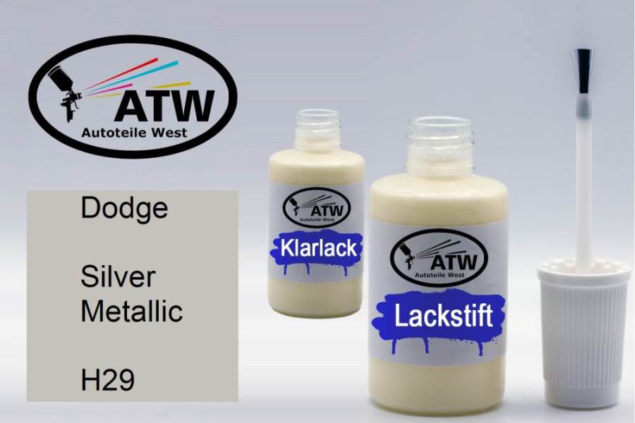 Dodge, Silver Metallic, H29: 20ml Lackstift + 20ml Klarlack - Set, von ATW Autoteile West.